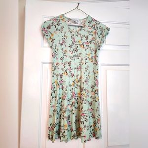 SOFT & SUMMERY Girls' Short Sleeve Floral Knit Dress (cool mint green, size L)